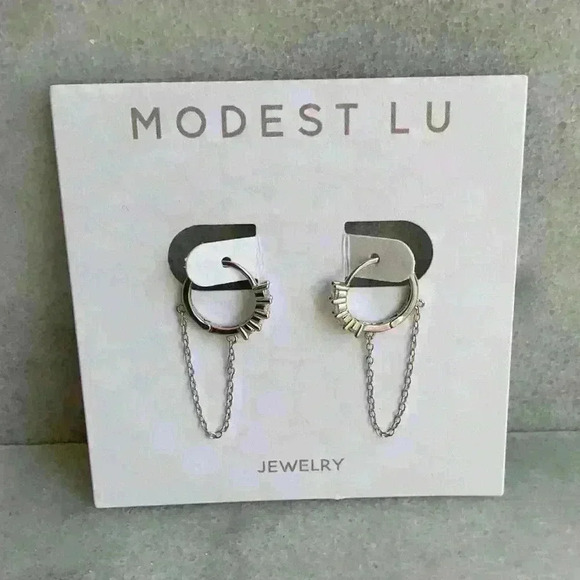 Jewelry - Diamond Paved Silver Huggie Hoop Chain Earrings